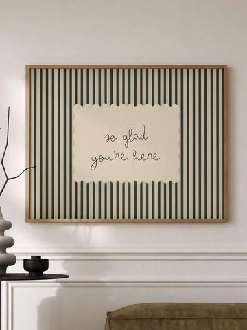 Minimalist Vintage Striped "So Glad You're Here" Entryway Canvas Poster