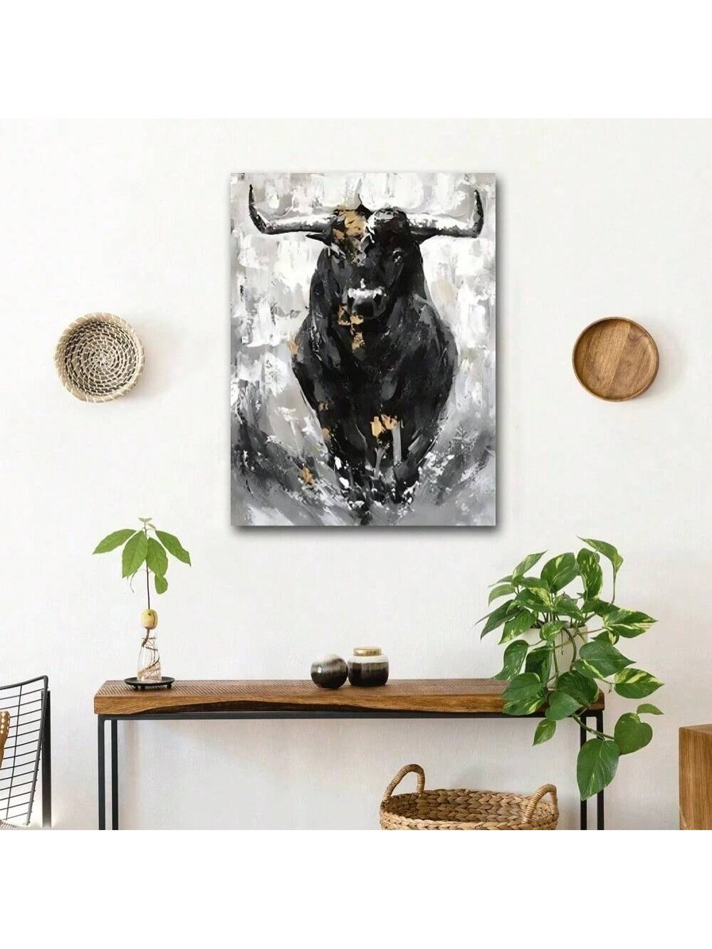 Experience the sleek and sophisticated charm of our Modern Abstract Black Bull Canvas Art. Perfect for any room, this stylish wall decor features a striking black bull that adds a touch of elegance to any space. Elevate your home decor with this timeless piece and impress your guests with your impeccable taste.