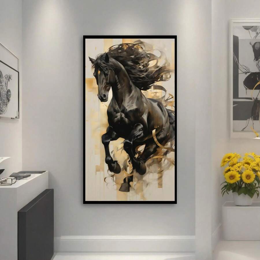 Transform your space with this striking modern abstract black horse canvas art. Featuring bold, contemporary design elements, this frameless piece brings dynamic energy to any room—living room, bedroom, or office. The waterproof canvas ensures durability and longevity, while the unframed format offers versatile styling options. Perfect for those seeking statement wall decor that combines artistic sophistication with practical functionality.