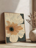 Mid-century abstract botanical canvas with cream and ochre flower