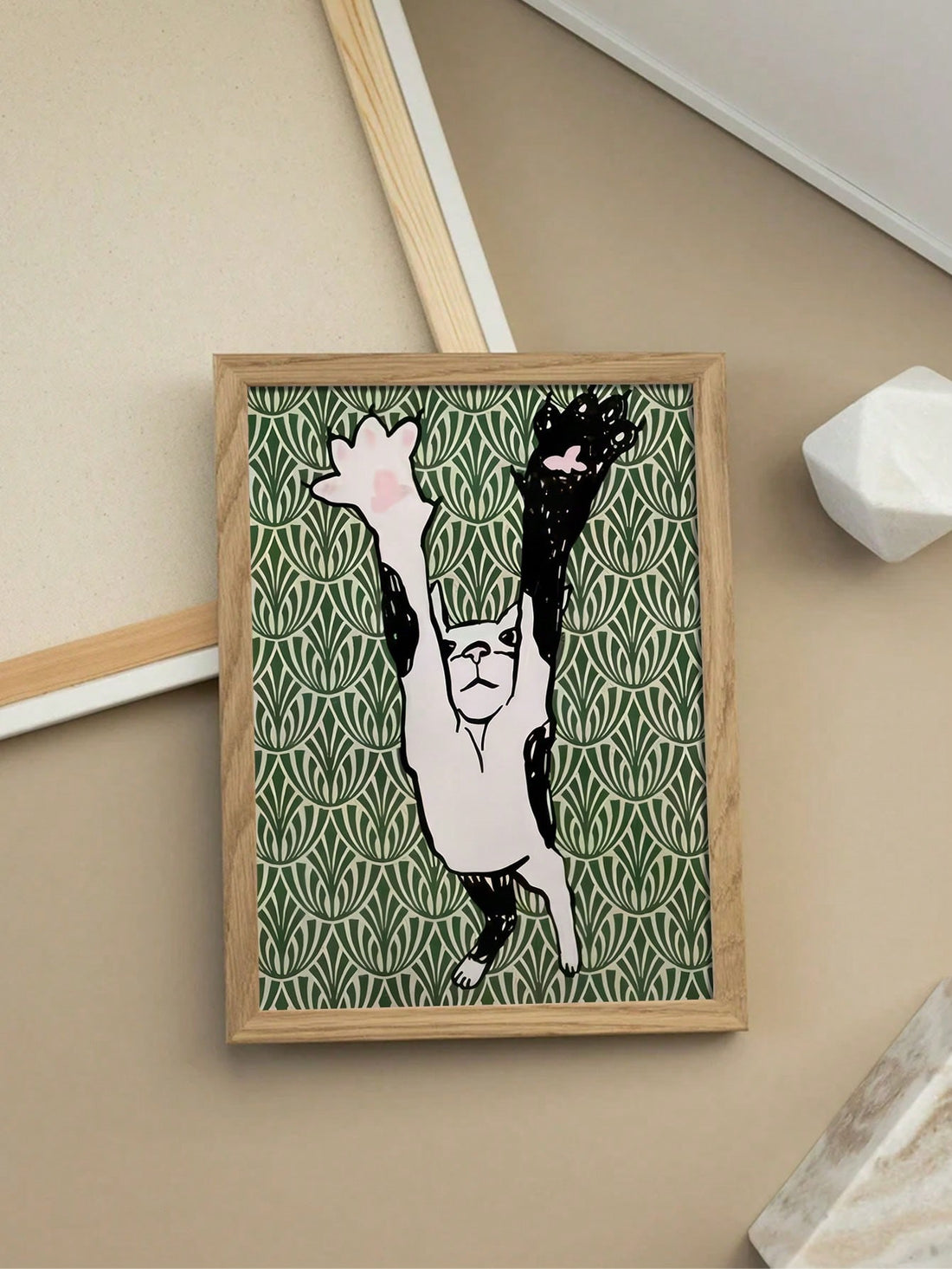 Transform your space with this striking modern abstract cat wall art. Featuring a minimalist design in soothing green and black tones, this canvas print brings contemporary sophistication to any room. 