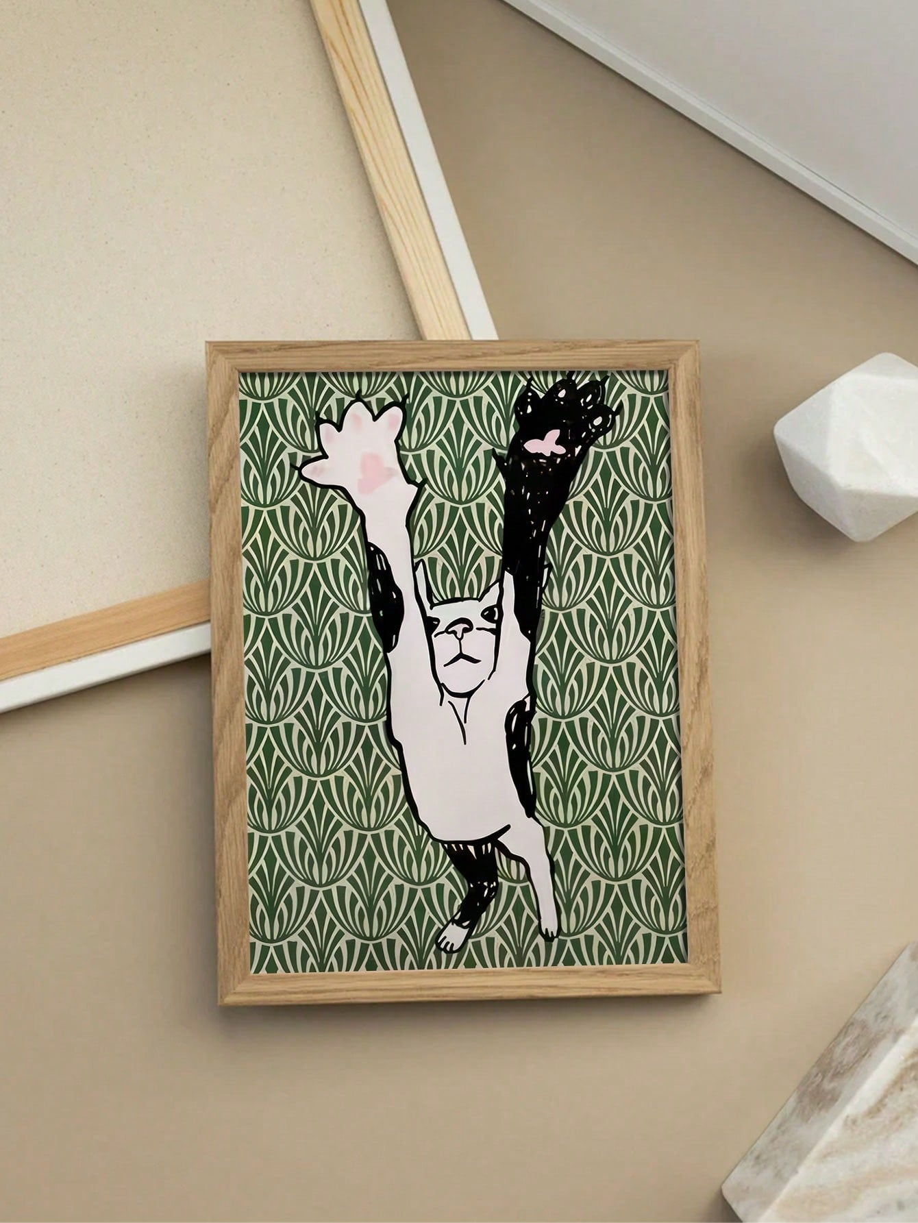 Transform your space with this striking modern abstract cat wall art. Featuring a minimalist design in soothing green and black tones, this canvas print brings contemporary sophistication to any room. 