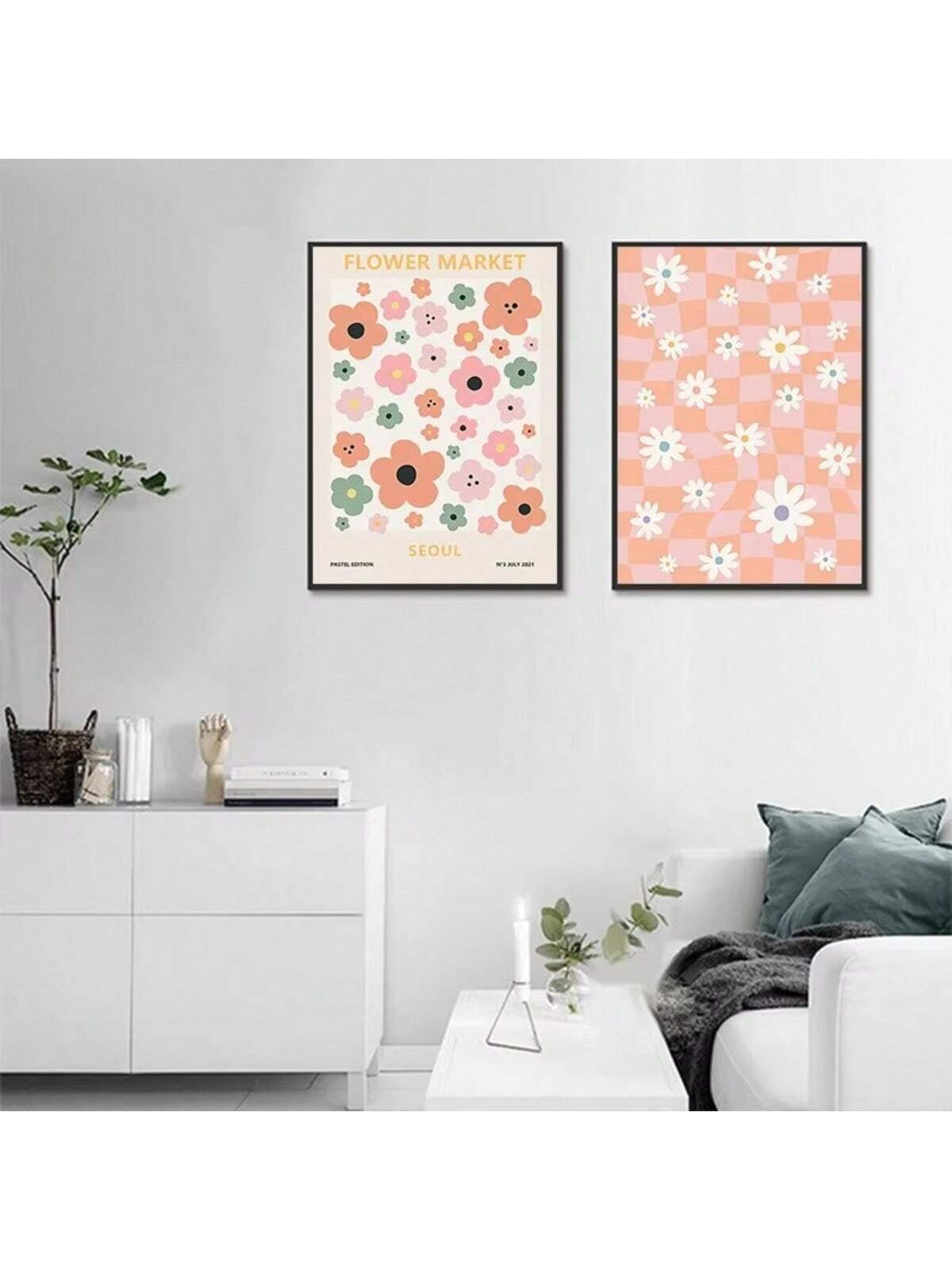 Modern Danish pastel abstract flower canvas prints for elegant home decor