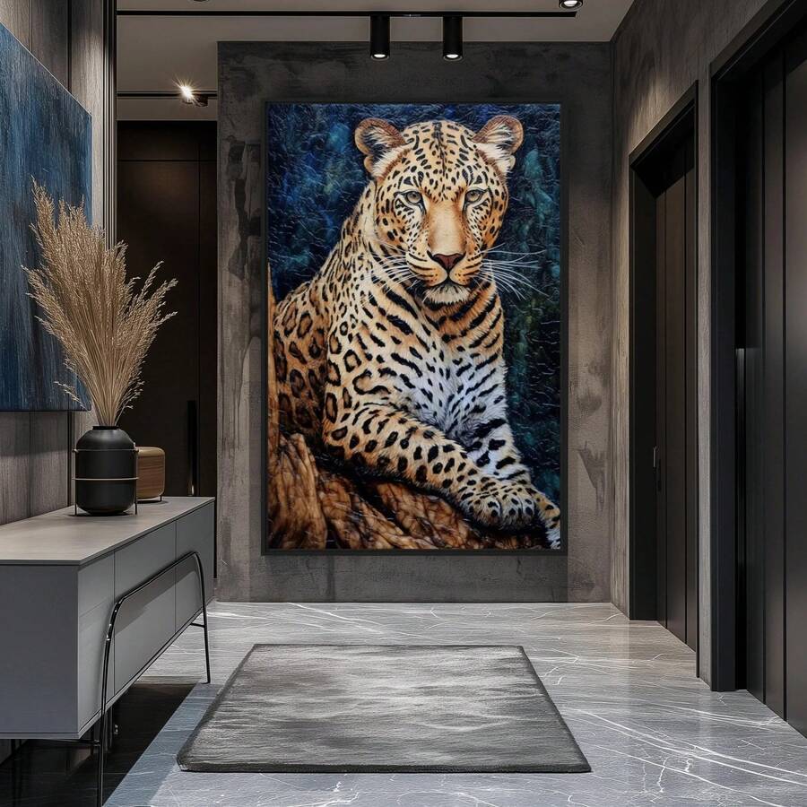 Elevate your space with this striking modern abstract leopard print canvas wall art. Featuring a bold animal pattern design, this unframed painting brings contemporary style to any room—perfect for living rooms, bedrooms, or home offices. Crafted on premium canvas with waterproof properties, it resists moisture and maintains its vibrant appearance over time. The sleek modern aesthetic complements both minimalist and eclectic interiors, adding visual interest and sophistication to your walls.