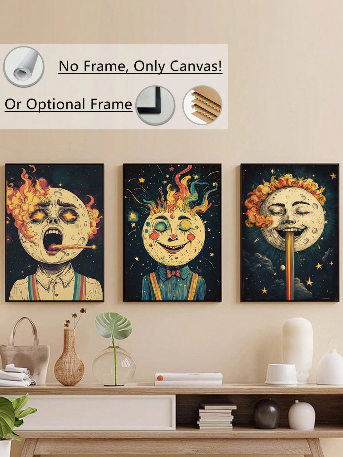 Elevate your space with this Modern Abstract Moon Face Wall Art, expertly crafted to bring a sophisticated touch to any living room, bedroom, or office. Printed on high-quality materials, this piece offers sharp detail and vibrant tones that enhance your decor while maintaining a contemporary aesthetic. Its abstract design invites thoughtful reflection and adds a unique focal point to your environment, blending seamlessly with modern interiors. Durable and visually striking, this wall art is an ideal choice