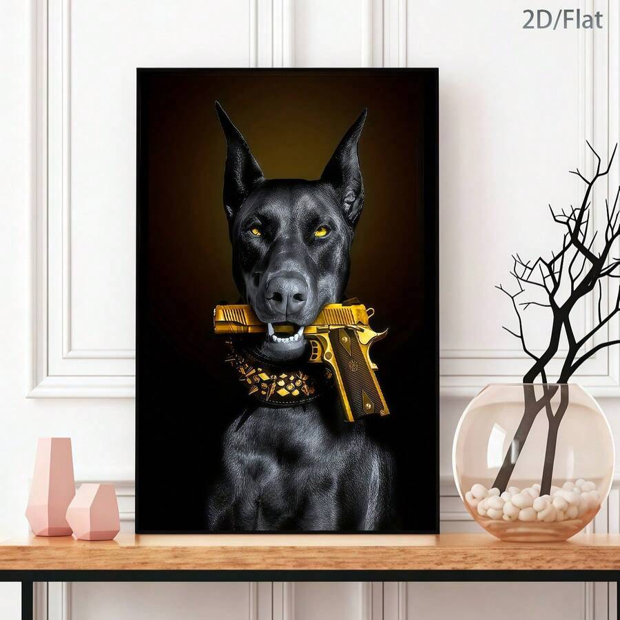 Modern Avant-Garde Luxurious Doberman & Golden Retriever Dog Canvas Poster 