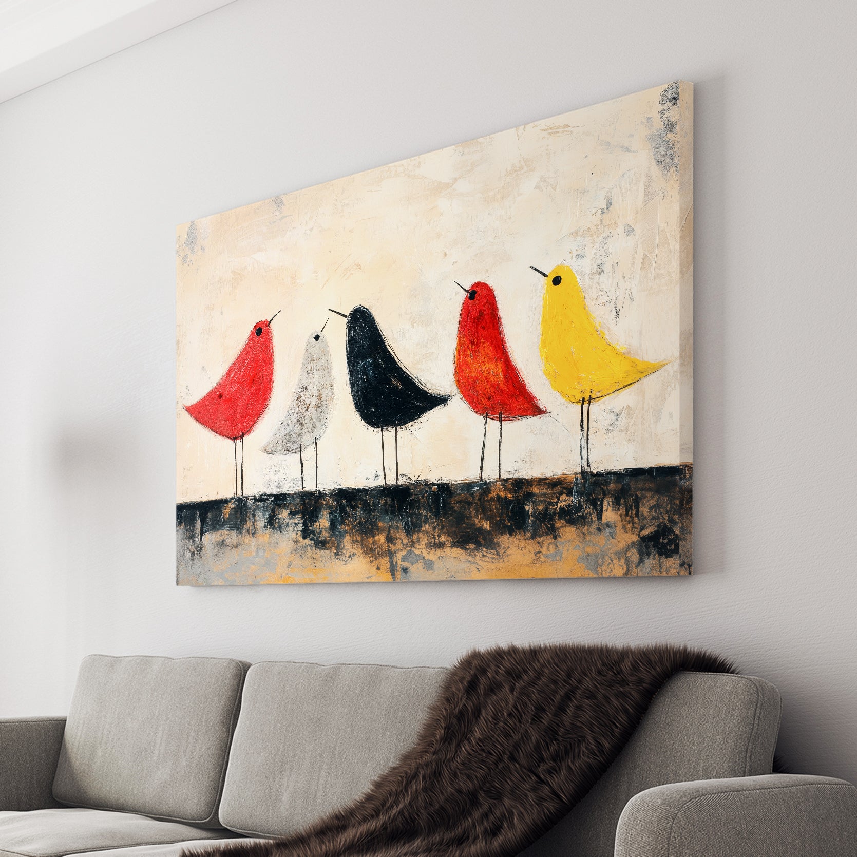 Elevate your living space with our Modern Bird Art Canvas Print. This vibrant and abstract wall decor featuring colorful birds is perfect for adding a touch of natural beauty to your living room, bedroom, or even as a backdrop behind your sofa. Transform your home with this unique and eye-catching piece of art.