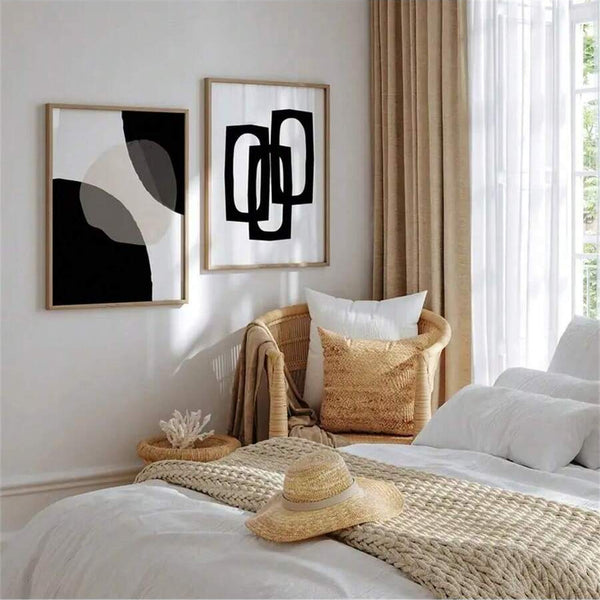 Modern black and white abstract geometric wall art prints for stylish living spaces