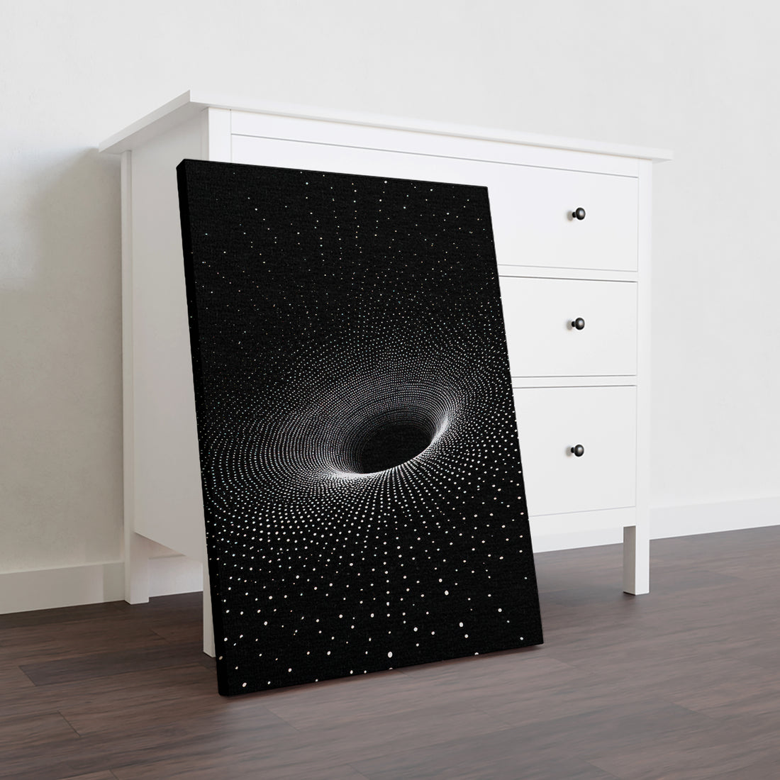 Transform your space with this striking cosmic vortex canvas art. Featuring a mesmerizing black and white spiral design, this abstract piece captures the essence of infinite space and modern sophistication. 