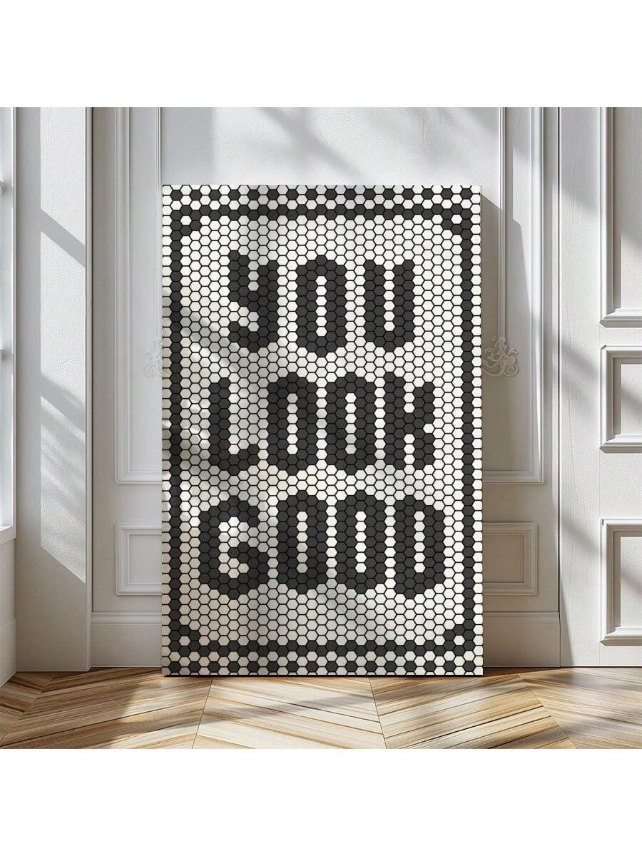 Elevate your living space with this Modern Black and White Mosaic Geometric Canvas Poster. Expertly framed, this wall art combines sharp geometric patterns with a monochrome palette, offering a sophisticated focal point that complements contemporary interiors.