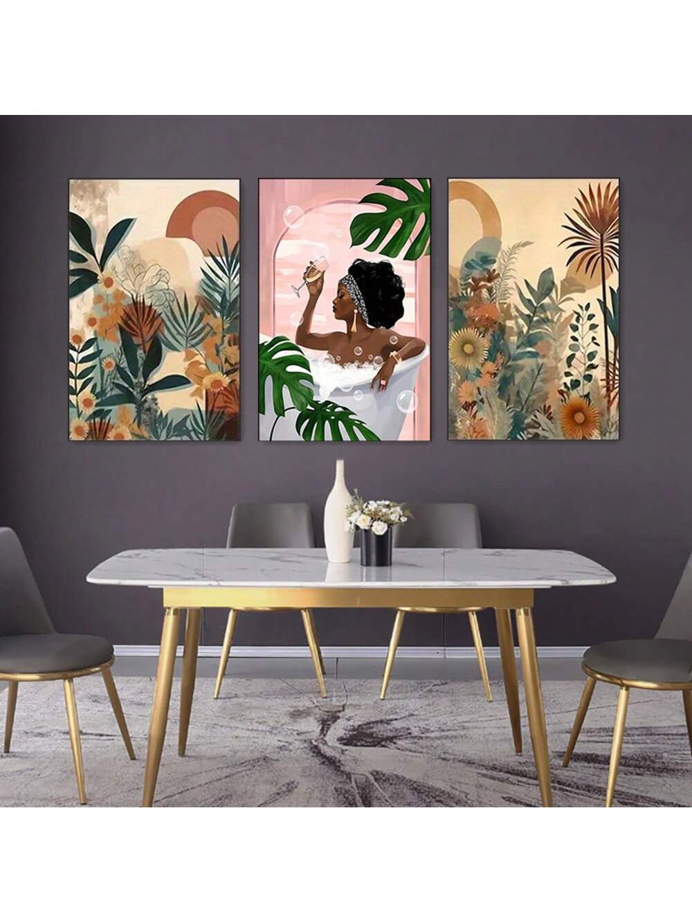 This Modern Bohemian Floral Canvas Art Set features elegant abstract prints that celebrate African American women, making it a unique and impactful addition to any decor. The vibrant, modern design adds a touch of sophistication to any space while honoring and empowering women. A must-have for art enthusiasts.