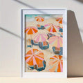 Italian Riviera bird's-eye beach striped umbrella canvas poster