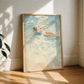 Modern coastal swimming scene soft seascape canvas poster
