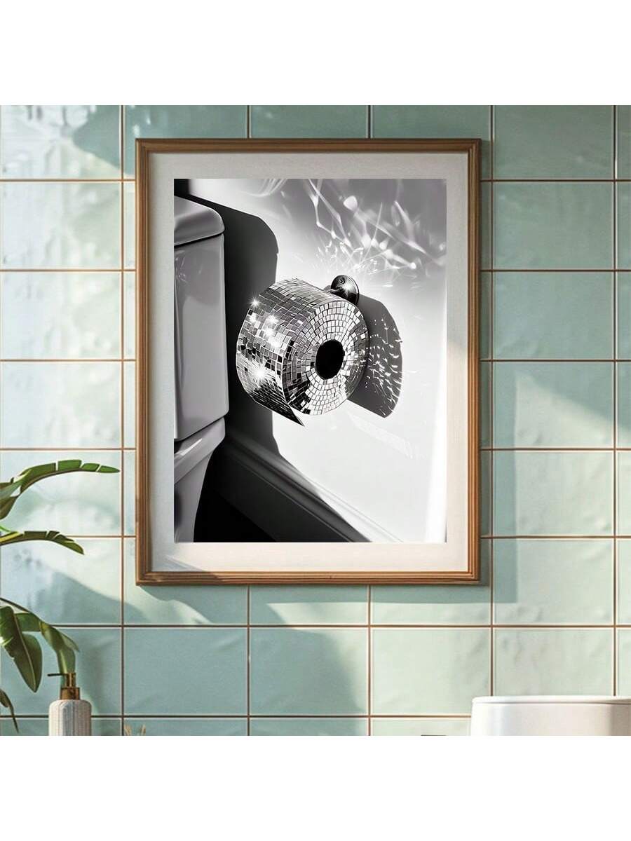 Elevate your bathroom’s style with this Modern Disco Ball Wall Art. Featuring a minimalist design on an unframed canvas, it adds a subtle yet funky touch to your space. Perfect for those seeking contemporary decor with a playful edge, this piece complements modern interiors while maintaining a clean, uncluttered look. Its versatile design makes it an ideal accent for creating a unique atmosphere without overwhelming your bathroom’s aesthetic.