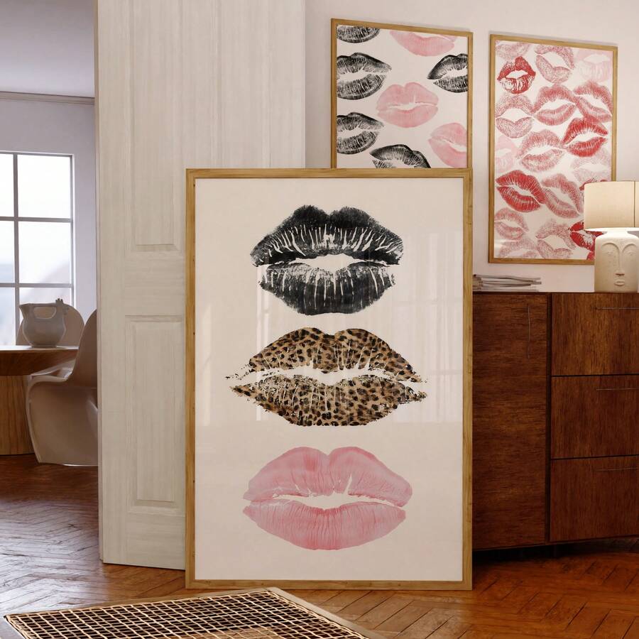 Modern Fashion Kiss Lip Print Aesthetic Canvas Poster 