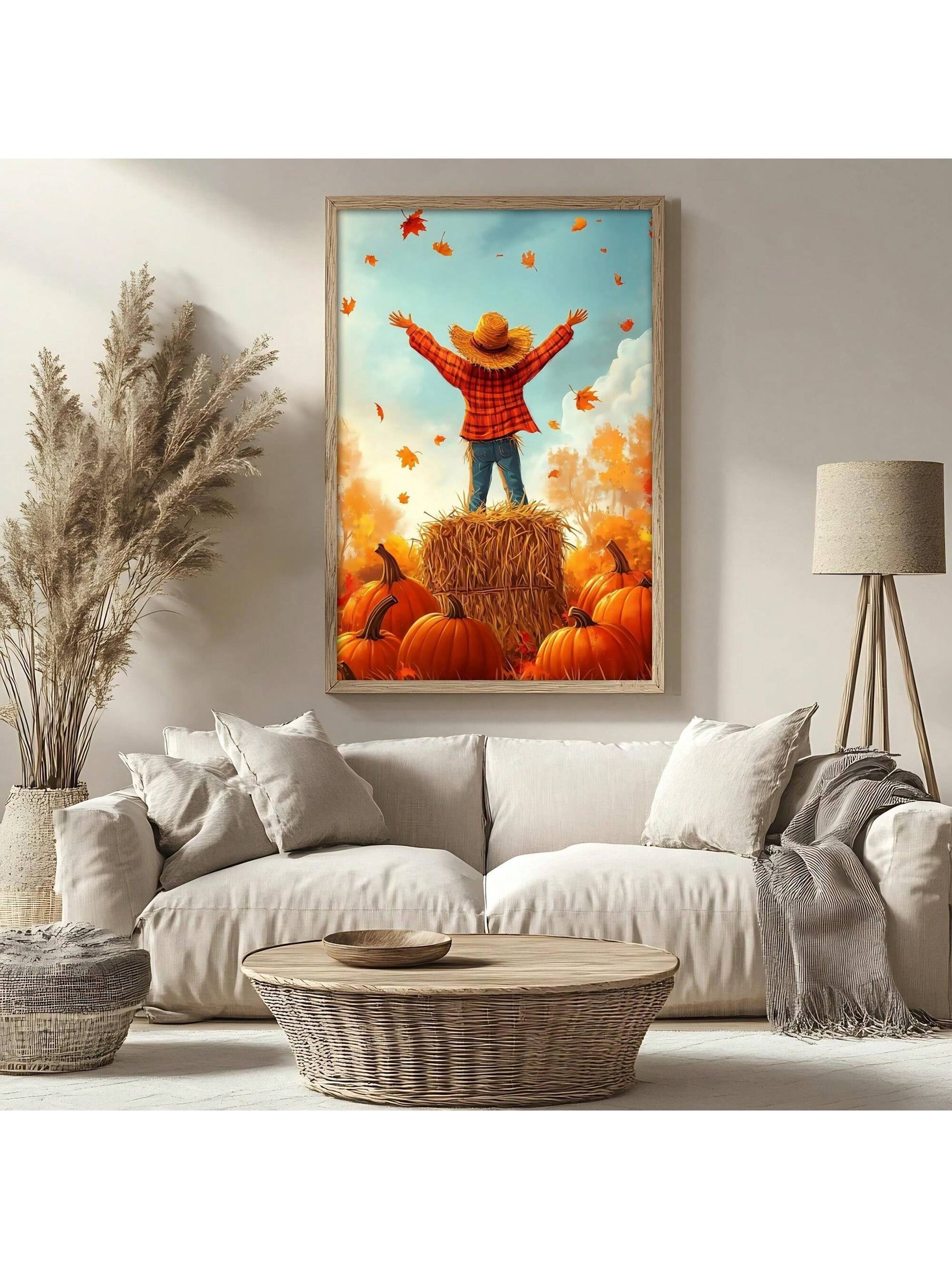 Elevate your seasonal decor with this Modern Frameless Scarecrow Canvas Art, designed to bring a contemporary touch to traditional fall themes. Its frameless design offers a sleek, minimalist look that fits seamlessly in any home or office setting. Crafted for versatility, this piece makes an ideal gift for those who appreciate subtle yet festive accents. Durable and easy to hang, it enhances autumn ambiance without overwhelming your existing decor. Perfect for adding warmth and seasonal charm with expert s