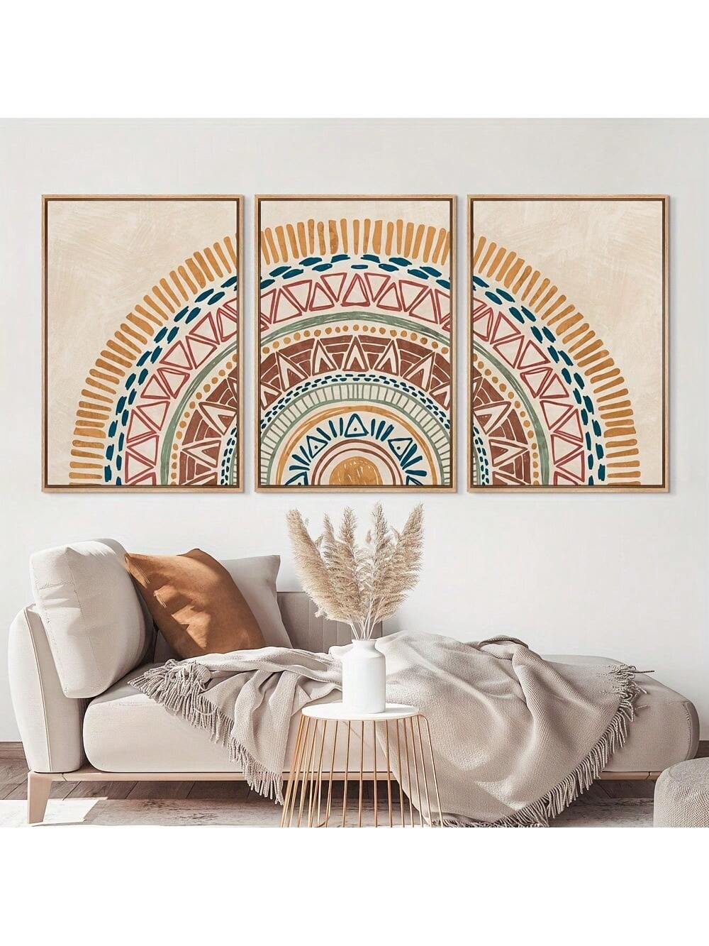 Transform your space with this sophisticated 3-piece Modern Geometric Sun Canvas Art Set. Featuring abstract geometric sun designs in premium framed canvases, this collection adds contemporary elegance to bedrooms, living rooms, and corridors. The carefully balanced composition creates visual harmony while making a bold artistic statement in any interior design scheme.