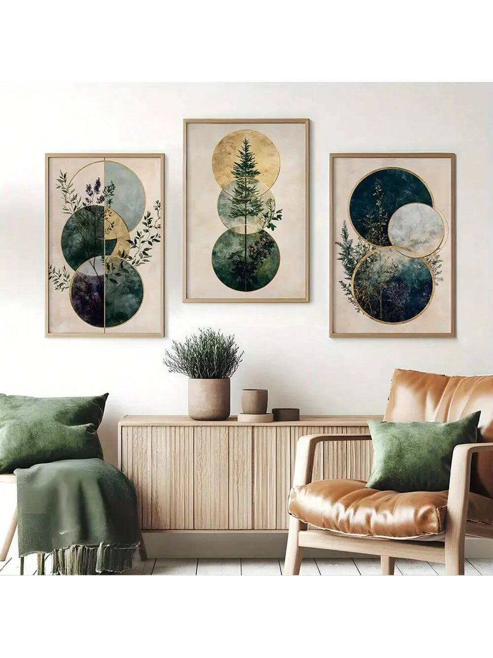 This Modern Green Plant Canvas Art Set is the perfect addition to any home looking for a touch of aesthetic charm. With its chic 3-piece framed prints, this artwork is versatile and easy to incorporate into any space. Brighten up your home decor with this beautiful set featuring modern green plants.