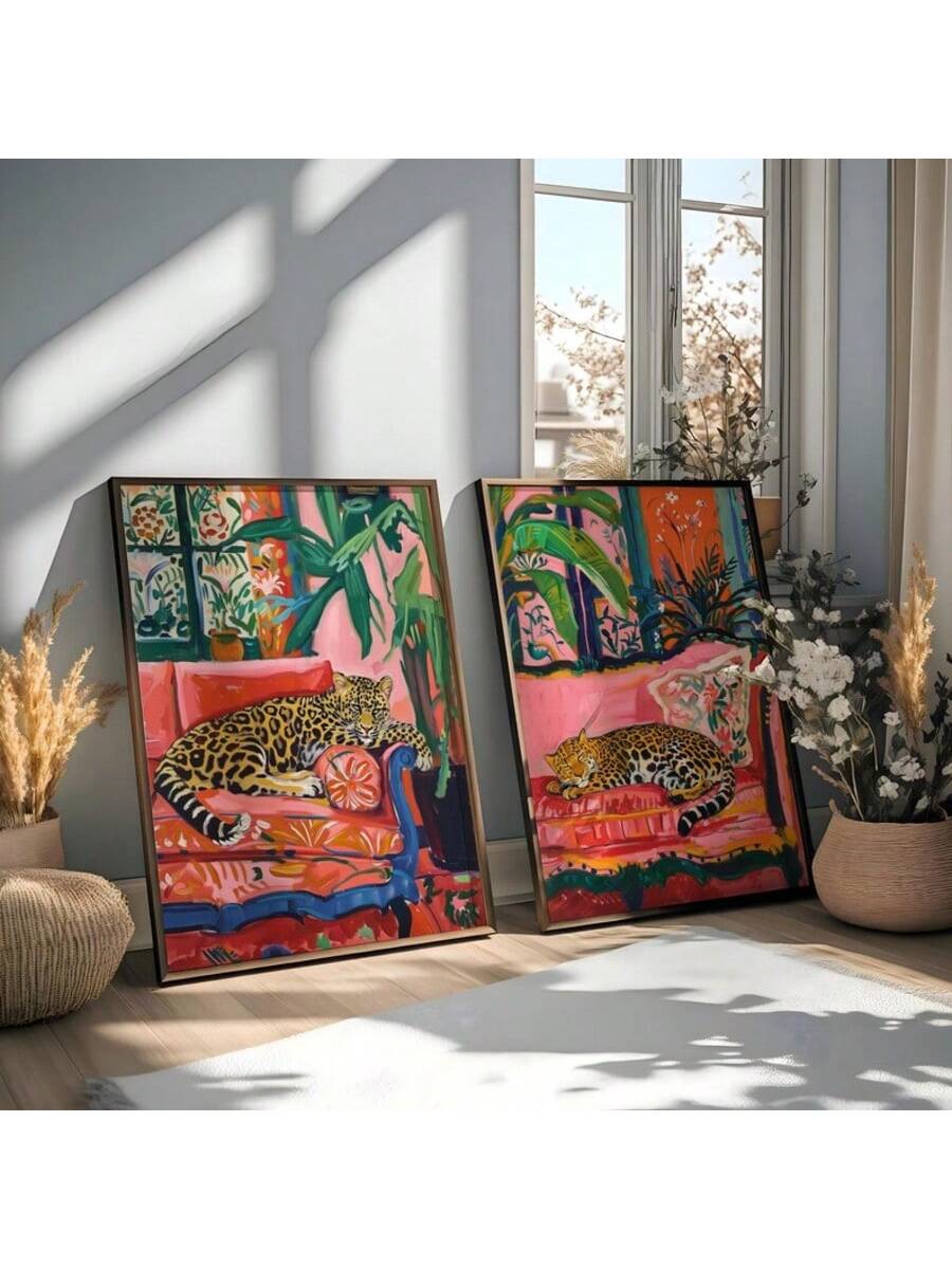 Transform your space with this striking Modern Jungle Leopard Wall Art Set, featuring Matisse-inspired botanical designs that blend contemporary aesthetics with natural elegance.