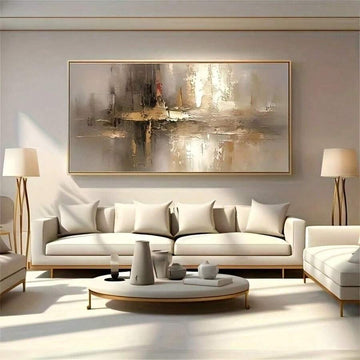Modern Large Beige Gray Golden Abstract Canvas Poster