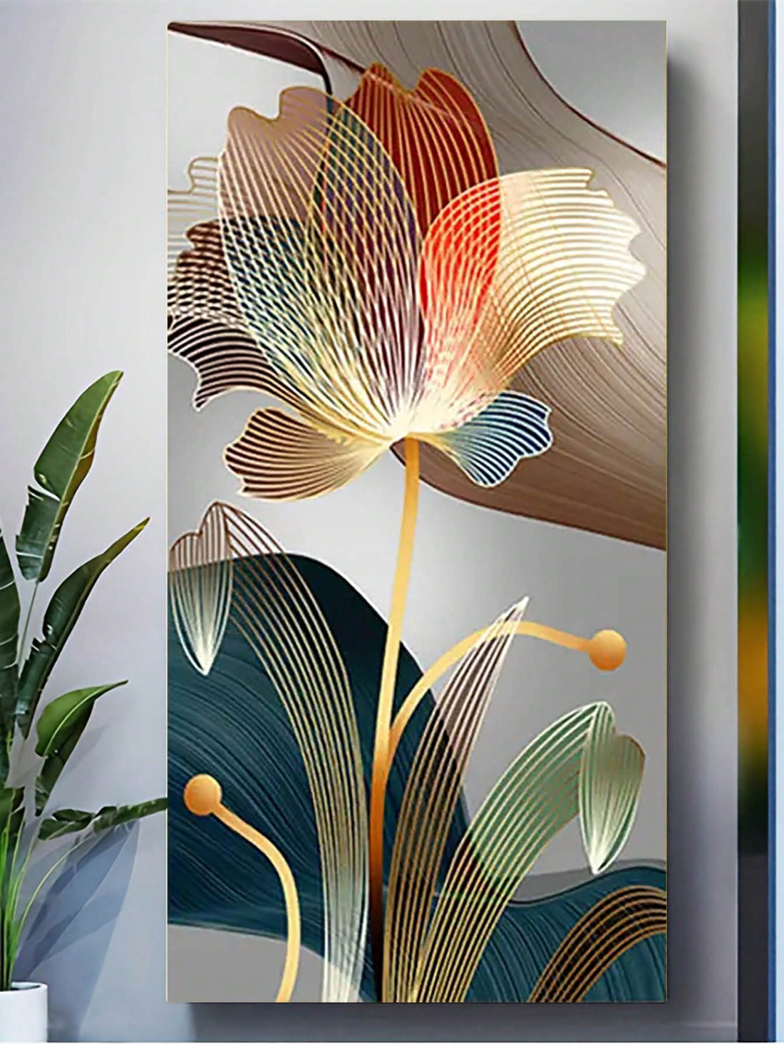 This canvas wall art print features a modern and minimalist abstract flower design, adding a touch of style to any home décor. Crafted with high-quality materials, this print will elevate the look of any room. Perfect for those who appreciate sleek and fashionable design.