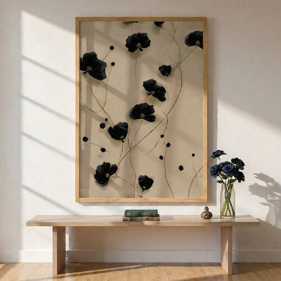 Modern Minimalist Black & Gold Botanical Poppy Canvas Poster 