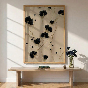 Modern Minimalist Black & Gold Botanical Poppy Canvas Poster 