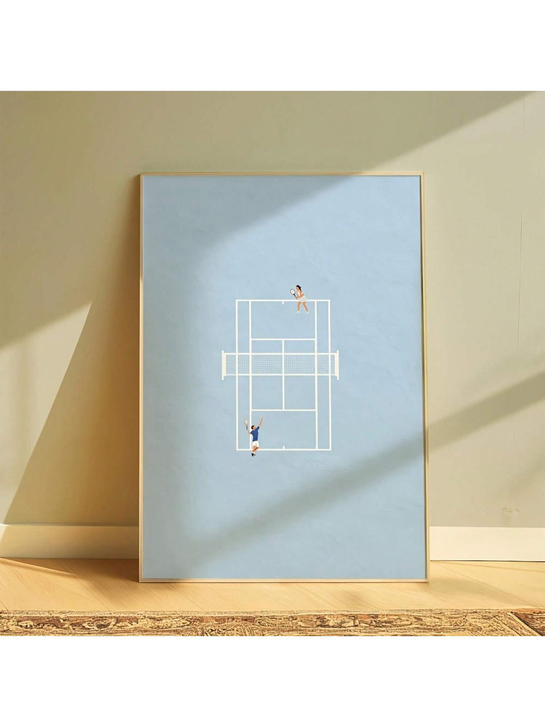 Elevate your space with this Modern Minimalist Bohemian Blue Tennis Poster, designed for both home and office environments. Its clean lines and soothing blue tones blend minimalist style with bohemian flair, creating a sophisticated yet relaxed atmosphere. Perfect for tennis enthusiasts and art lovers alike, this poster adds a contemporary artistic touch that complements any décor while inspiring a sporty and creative vibe.