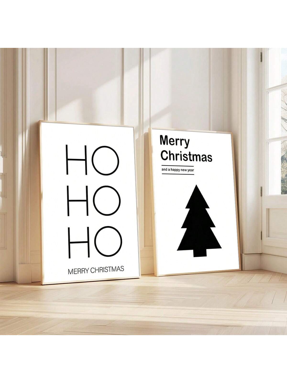 Transform your holiday space with this sophisticated canvas print set featuring a sleek, contemporary Christmas tree paired with playful "Ho Ho Ho" lettering. Designed for those who appreciate understated elegance, these minimalist pieces blend festive spirit with modern aesthetics. The clean lines and neutral palette complement any interior style while adding seasonal warmth to your walls. Perfect for creating an Instagram-worthy holiday display that feels curated rather than cluttered. Ideal for living ro