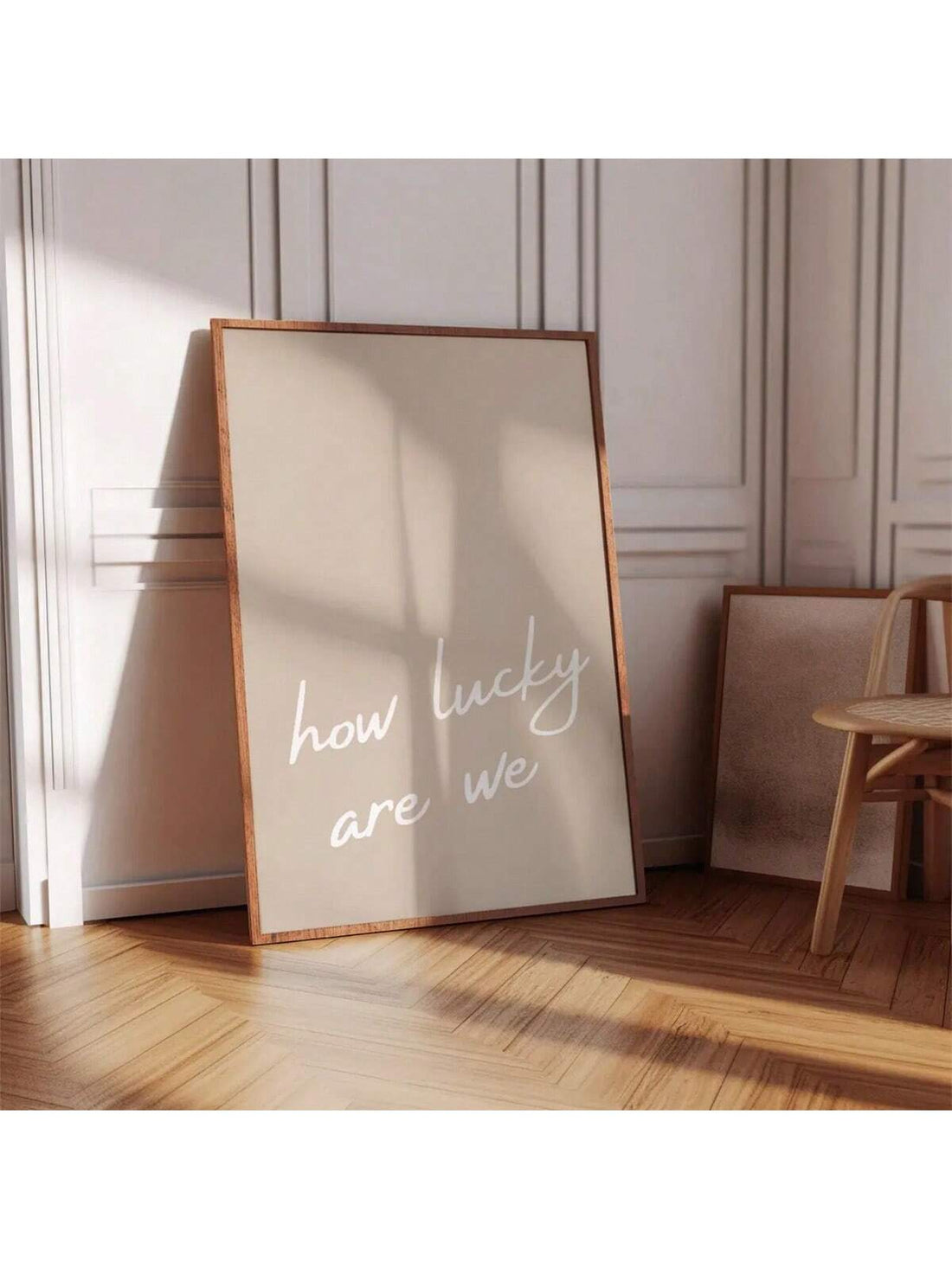 Elevate your home's style with our Modern Minimalist 'How Lucky Are We' Wall Art Print. Featuring a sleek design and motivating message, this print adds a touch of sophistication to any space. Perfect for dorms and homes alike, it serves as a constant reminder to appreciate what we have.