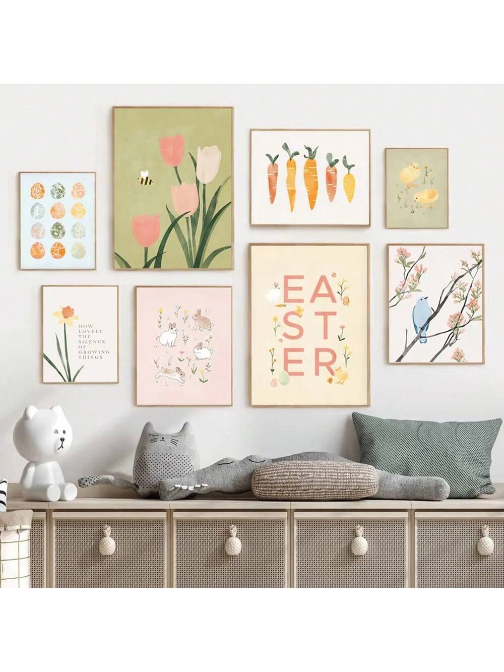 Elevate your living space with this Modern Minimalist Pink Canvas Wall Art Set, designed to bring a fresh and stylish touch to your living room. Featuring subtle Easter and spring-inspired prints, this set combines soft pink hues with clean lines to create a serene and contemporary atmosphere. Perfect for those seeking refined seasonal decor, these canvases offer an effortless way to update your home with elegance and modern simplicity.
