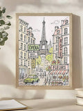 Framed Paris street illustration with Eiffel Tower Opéra sign and flower shop