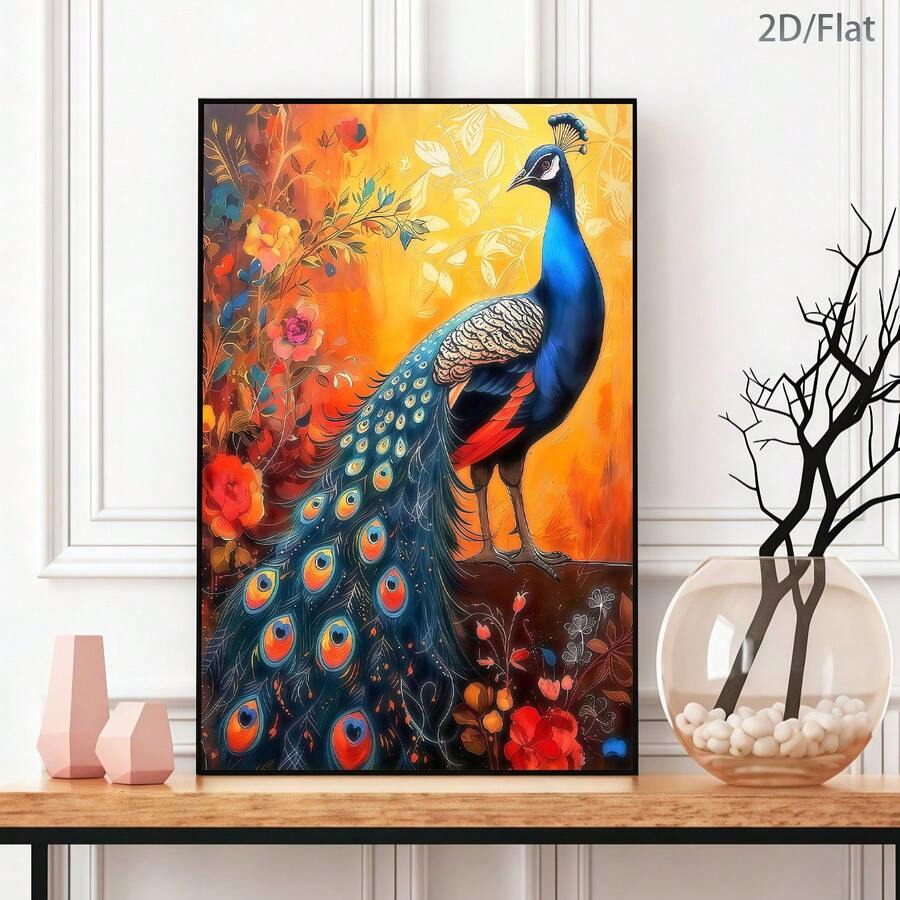 Transform your space with this stunning Modern Peacock Canvas Art Print. Featuring elegant peacock imagery rendered in contemporary style, this unframed hanging painting brings sophistication to any room. Crafted on premium canvas with waterproof properties, it's perfect for dining rooms, living spaces, and offices. The versatile design complements modern décor while adding a touch of nature-inspired beauty. Ready to hang and display—an effortless way to elevate your wall décor.