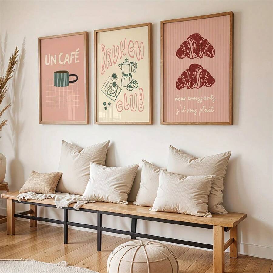 Bring warmth and elegance to your dining room with this Modern Pink Kitchen Canvas Poster. Featuring a charming coffee and croissant brunch scene, this multicolor food and beverage artwork captures the essence of contemporary kitchen style. Crafted on premium canvas with waterproof properties, it's perfect for any dining space. Available as both framed and unframed options, this hanging painting adapts to your décor preferences. The modern design complements any interior while adding a touch of culinary ins