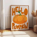 Hello Pumpkin Halloween canvas poster with orange pumpkin graphic