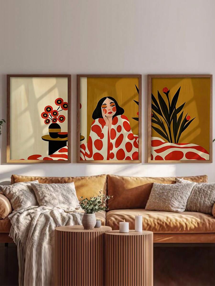 3pcs Modern Scandi Bold Color Triptych Canvas Poster Set
