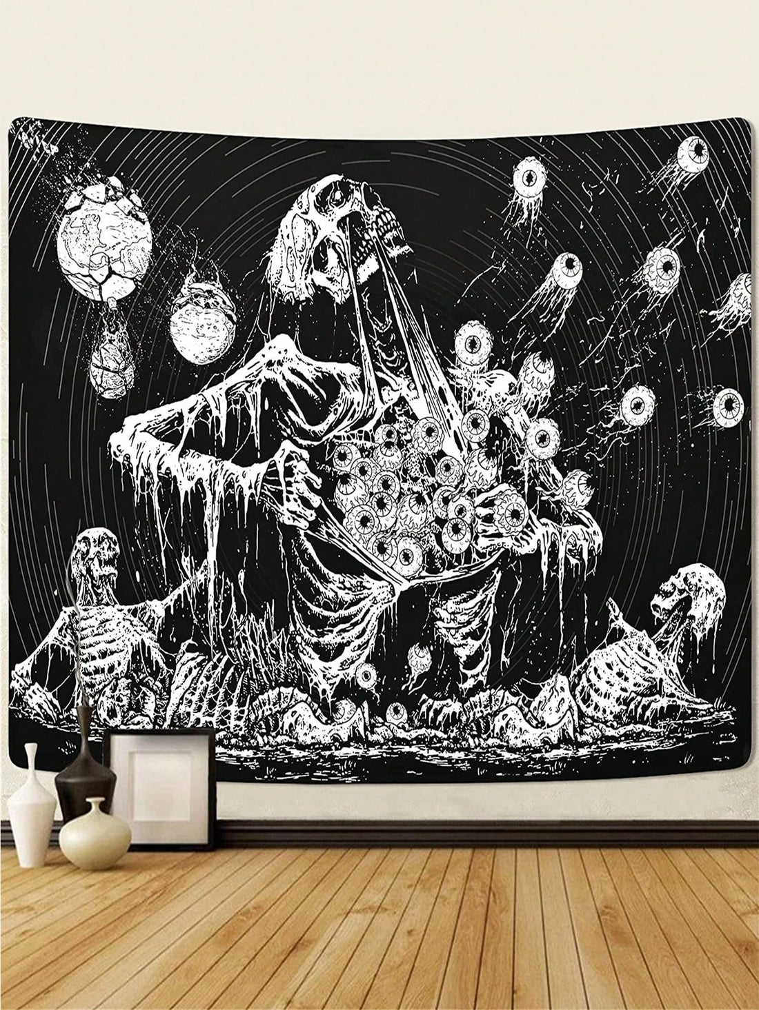 Accomplish a stylish and modern look for your home decor with our skull pattern tapestry. The versatile design makes it perfect as a wall blanket or flag to elevate your room decoration. Crafted with high-quality materials, this tapestry is a must-have for any fashion-forward individual.