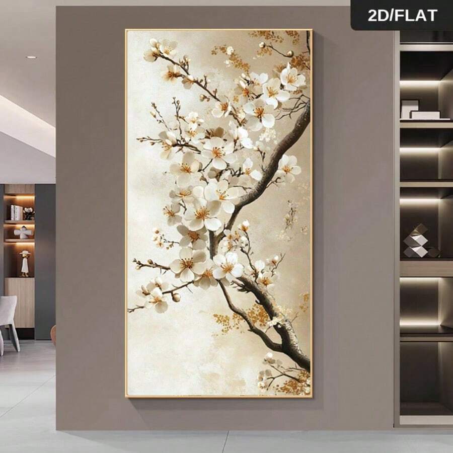 White floral golden framed wall art
