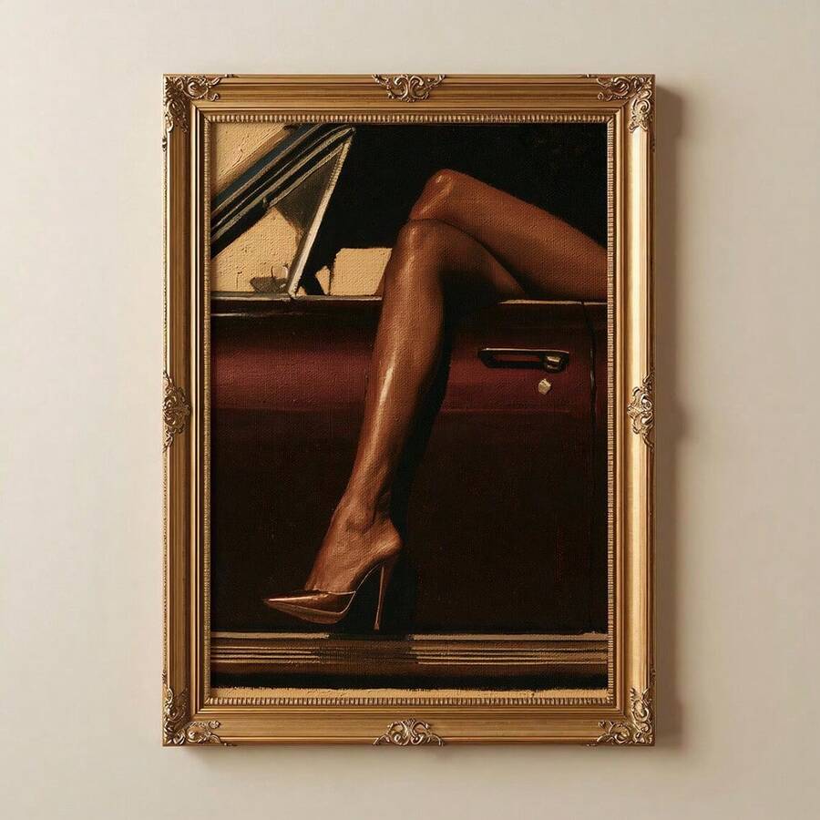 Moody Dark Retro Car & Burgundy Heels Old Money Canvas Poster 