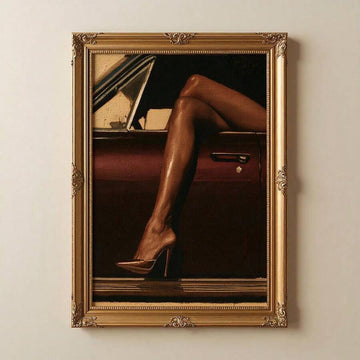 Moody Dark Retro Car & Burgundy Heels Old Money Canvas Poster 