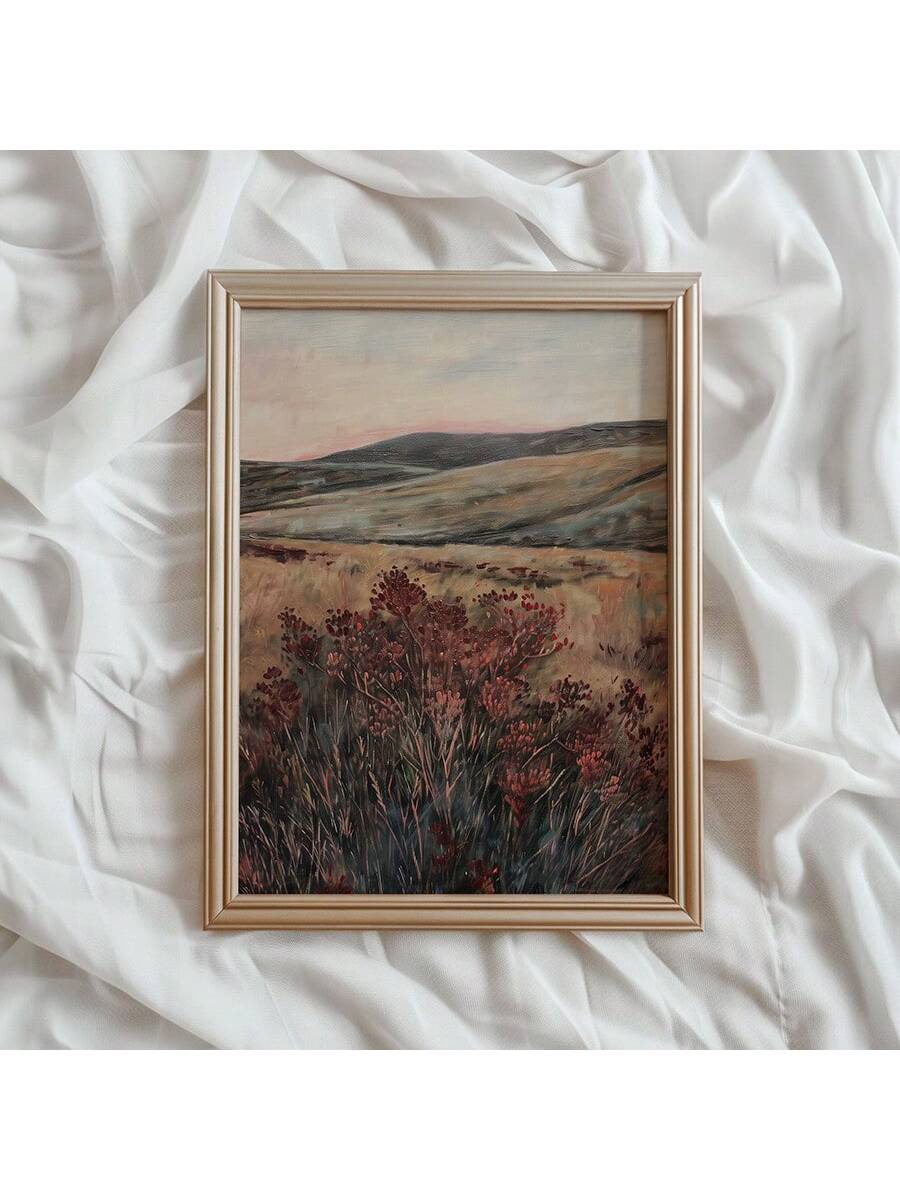 Transform your home decor with the Moody Maroon Wildflower Canvas Art. This stunning vintage print showcases a peaceful pastoral landscape, adding a touch of sophistication to any room. The moody maroon color palette creates a warm and inviting atmosphere, making your living space feel stylish and chic. Elevate your home with this elegant canvas art.
