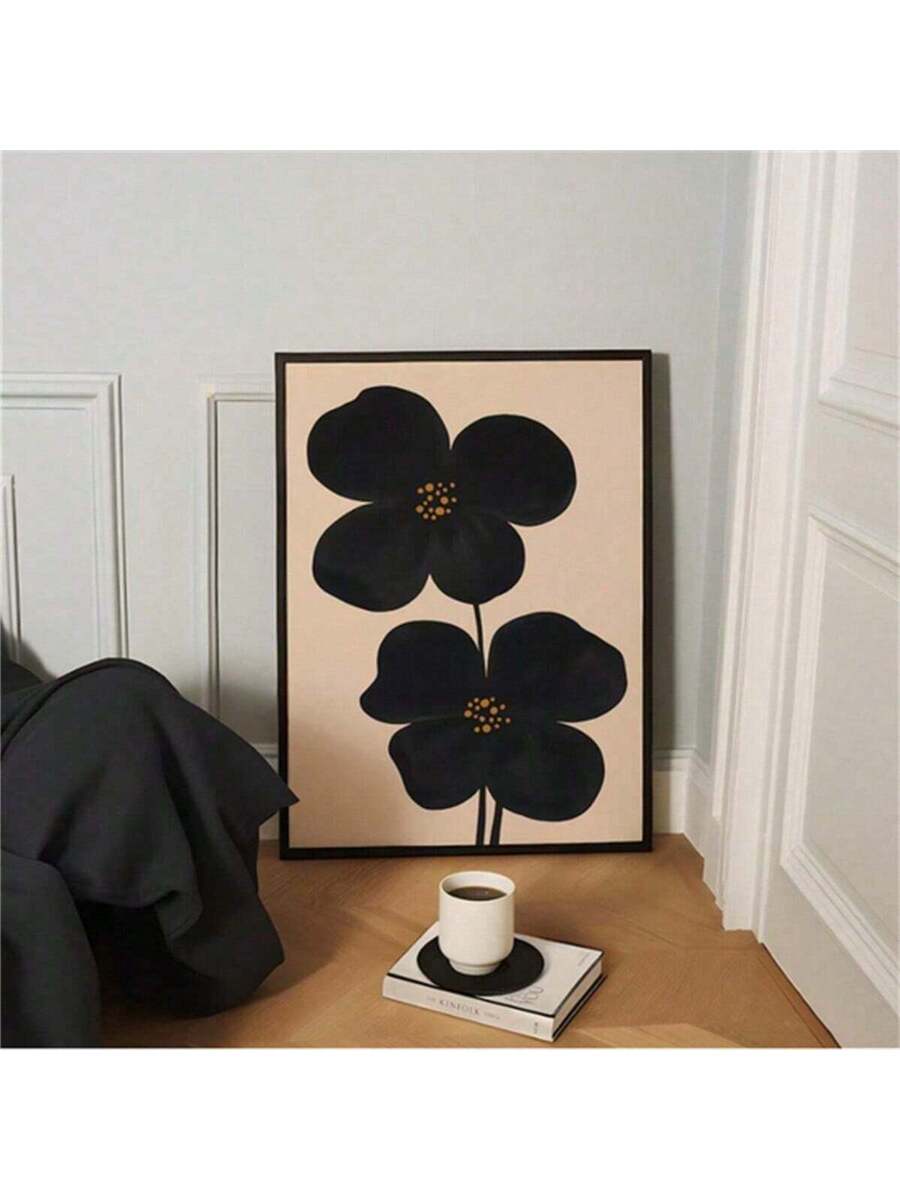 Transform your space with this striking mid-century black floral wall art. The oversized abstract print features moody botanical elements in multicolor tones, perfect for modern minimalist interiors.