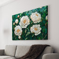 Enhance your living space with our Mosaic Wall Art Canvas Print featuring stunning white peony flowers against a green background. The perfect addition to any living room, sofa backdrop, or bedside for a touch of natural beauty. Bring your home decor to life with this elegant and versatile piece.