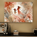 Watercolor mother and daughter holding hands among flowing floral forms