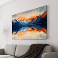 Elevate your living space with our Mountain Lake Reflection Canvas Wall Art. Immerse yourself in a stunning blue and orange sunset landscape captured in a modern nature print. Perfect for your living room, sofa backdrop, bedside, or home decor, this piece will add a touch of sophistication and serenity to any room.