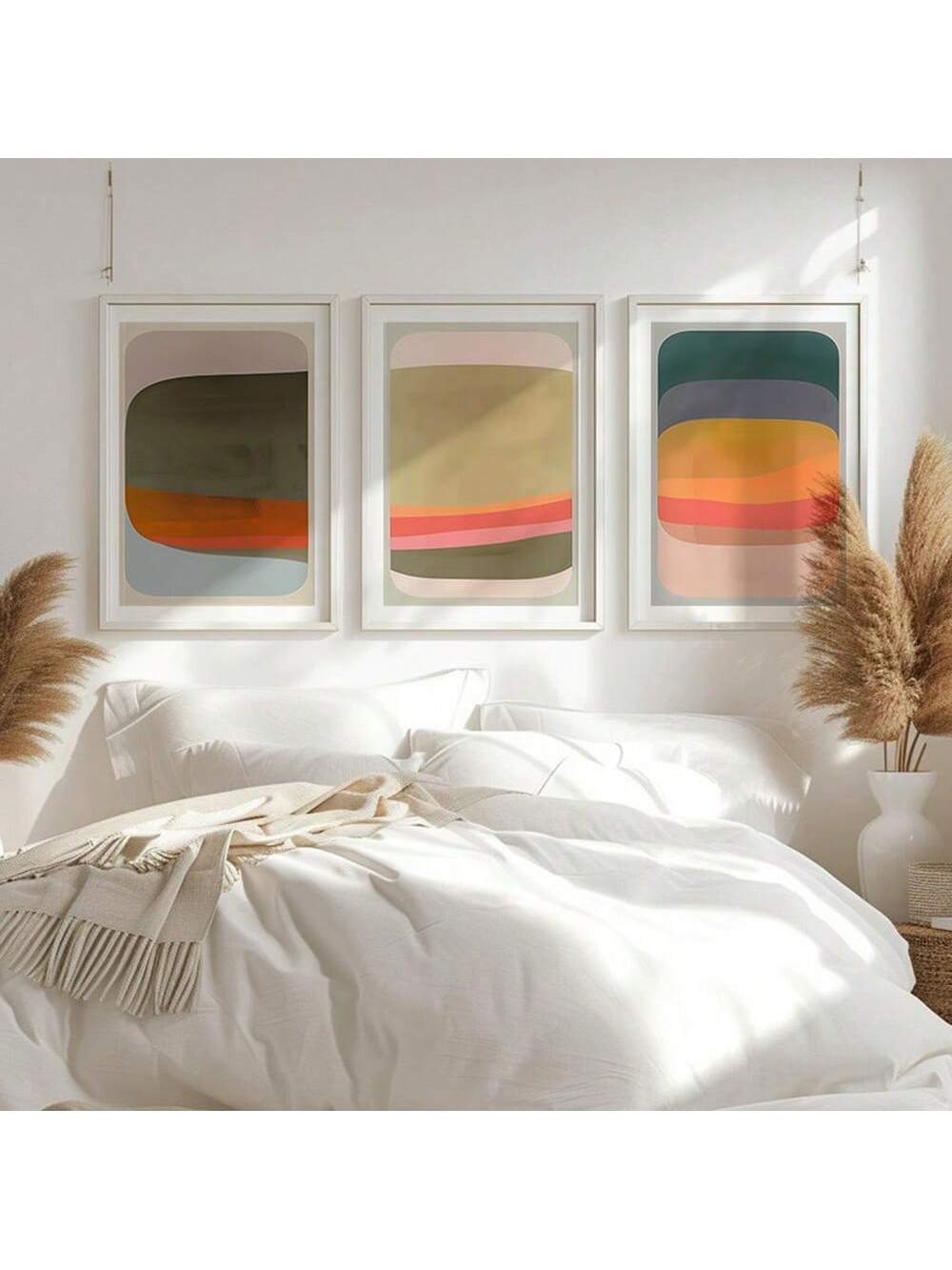 Transform your space with this sophisticated 3-piece abstract wall art set. Each framed canvas features vibrant multicolor designs that complement boho chic interiors while adding contemporary flair. The carefully curated collection creates a cohesive gallery effect, making it ideal for living rooms, bedrooms, or creative spaces where artistic expression is valued. Professional framing ensures durability and immediate hanging capability.