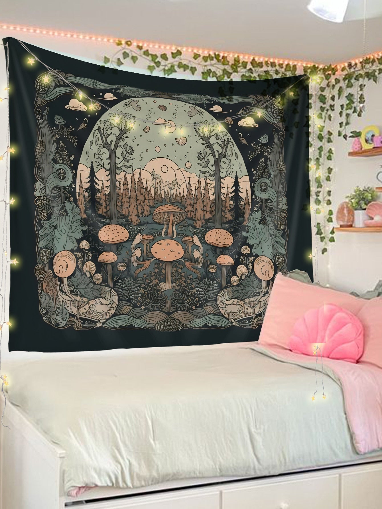 Bring a touch of nature into your home with our Mushroom Magic Tapestry. Featuring a modern and stylish design, this tapestry will transform your living space into a peaceful and serene oasis. Made with high-quality materials, it is both durable and easy to hang. Enhance your decor with this unique and versatile tapestry.