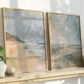 Muted Coastal Beach Canvas Wall Art Set of 2 Beige Blue Landscape Poster