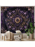 Bohemian floral wall hanging above bench with plant decor