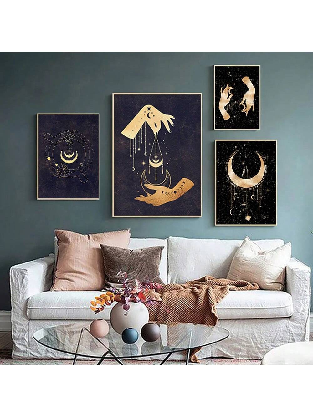 This celestial canvas painting will bring a touch of mystery and intrigue to any space. Featuring an abstract design and witchy elements, this print will add an ethereal touch to your home decor. Elevate your space with this unique and mystical piece. Made with high-quality materials for long-lasting beauty.